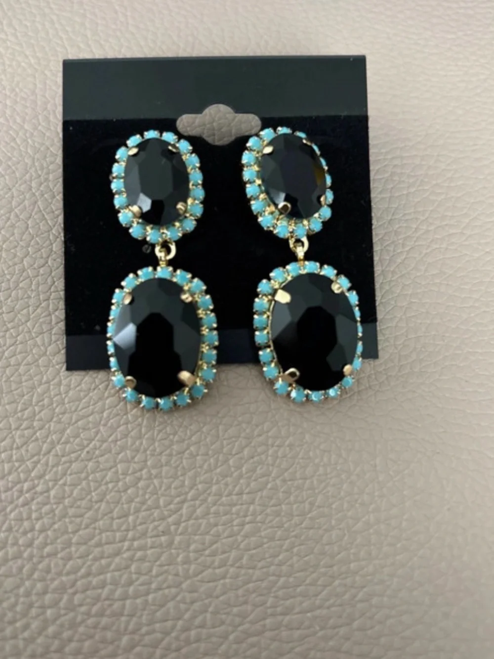 Black and Turquoise Crystal Drop Earrings - Women Jewelry